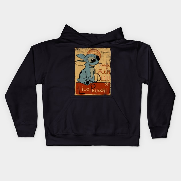 Tournee De L'Alien Bleu Kids Hoodie by LegendaryPhoenix